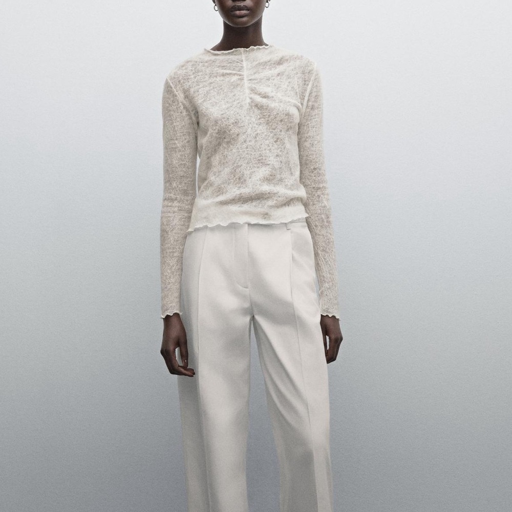 MASSIMO DUTTI WOOL GATHERED NECK T-SHIRT